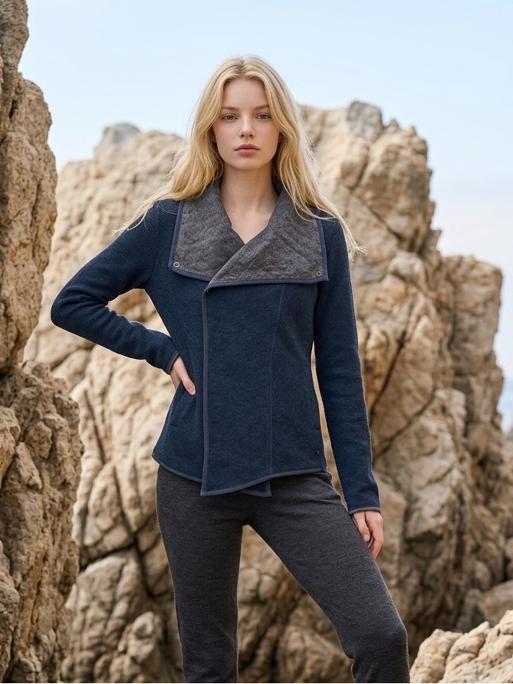 Mountain Hardware Sarafin Wrap Sweater Blue With Gray Lining